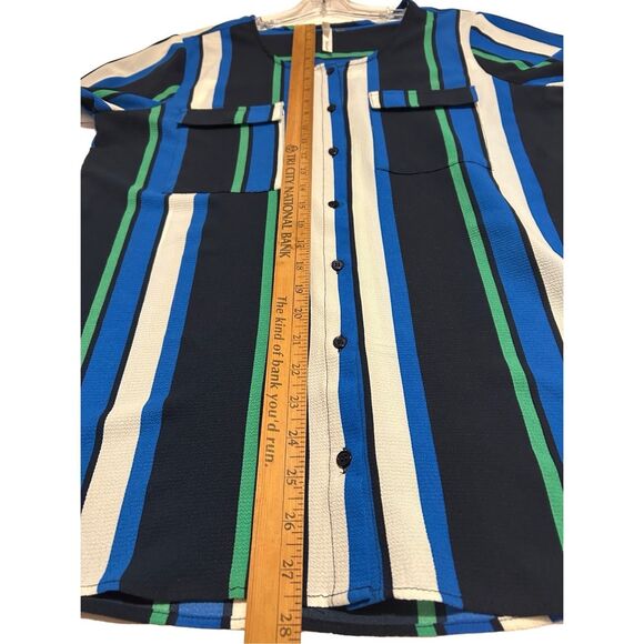NY Collection Women’s Size L Button Down Striped Career Blouse Roll Tab Sleeves - Picture 12 of 13